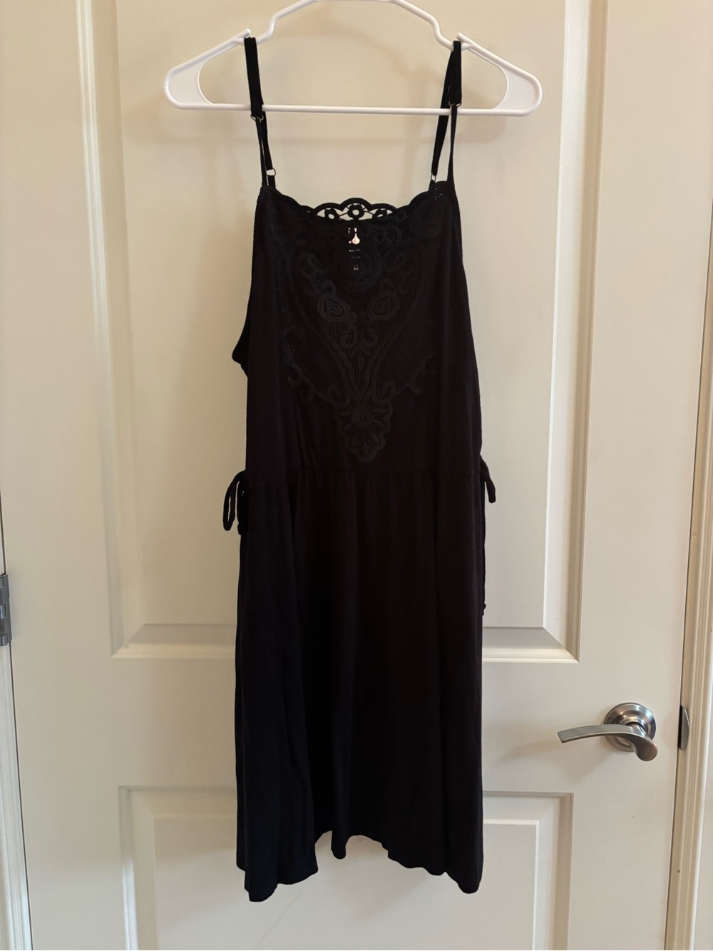 Xhilaration Black Lace-Accent Slip Dress with Adjustable Straps and Tie details